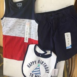 Toddler 2T tank and shorts - happy birthday bib